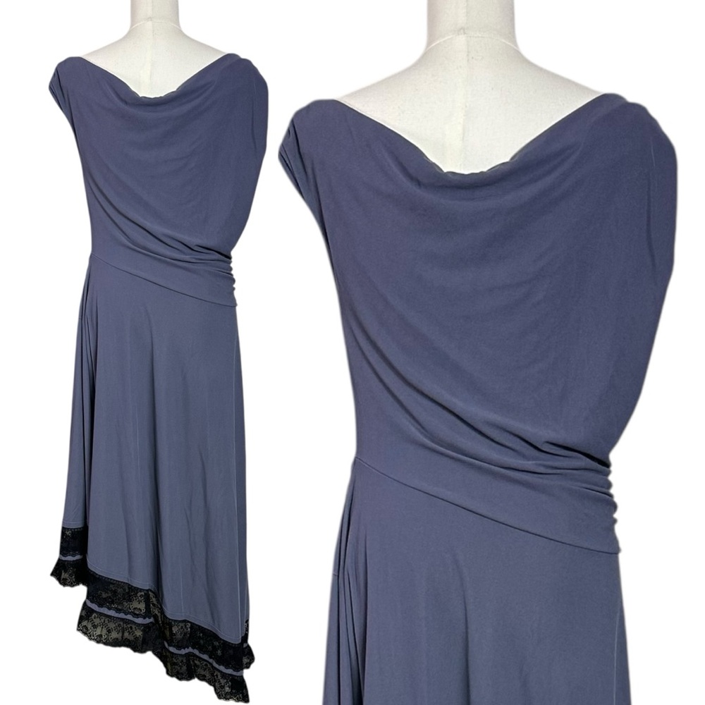 Free People XL Kairo Midi Dress in Folkstone Gray Asymmetrical Lace Off Shoulder - Picture 13 of 16